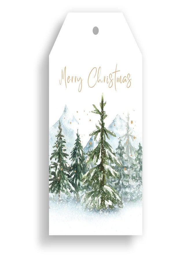 Whaline 100Pcs Christmas Paper Gift Tags Gold Foil Merry Christmas Paper Tag Watercolor Tree Seasonal Wishes Holiday Hang Name Tags Label with Twine, Xmas Winter Great DIY Gift Seasonal Party Favors - Image 1